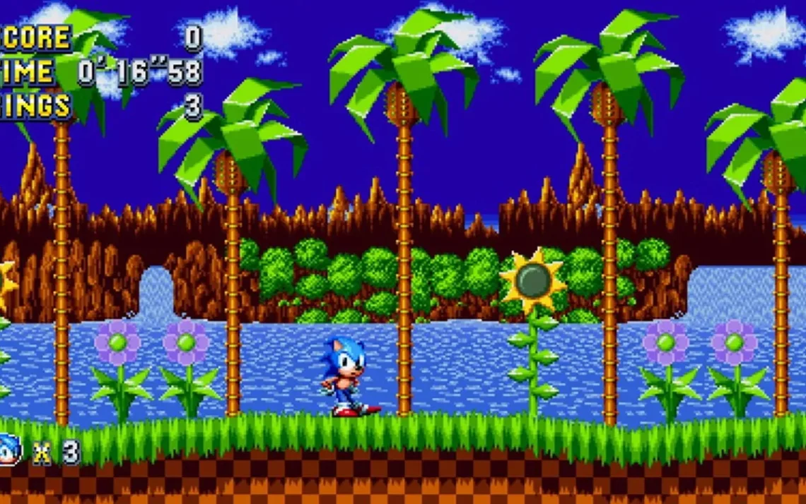 jogo, da SEGA, famoso, mascote, plataforma, de 16 bits;